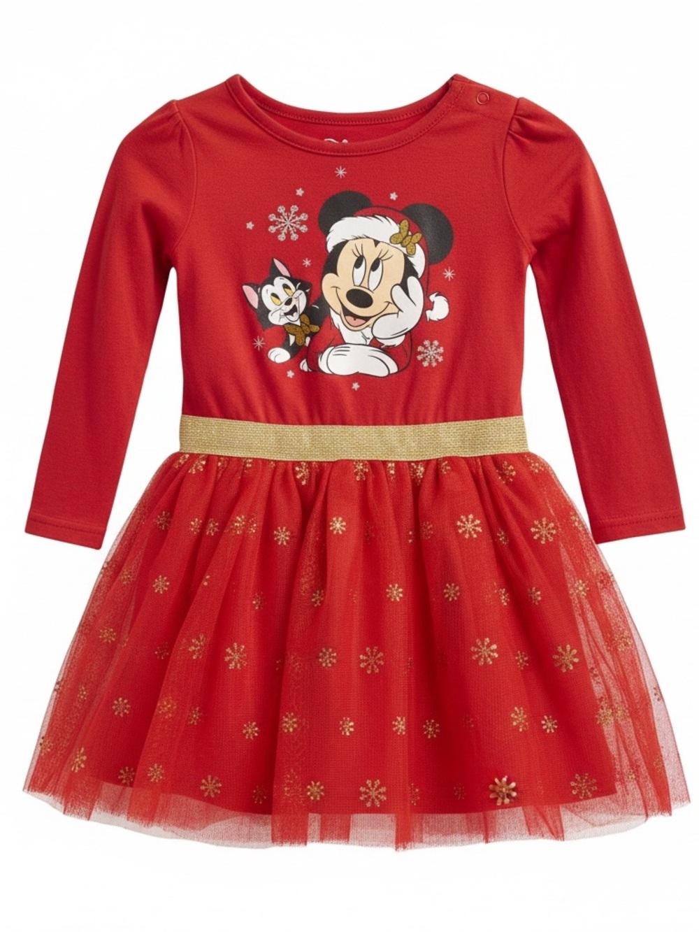 Disney Minnie Mouse Christmas Tulle Dress Red & Gold Snowflake Holiday Size 3T